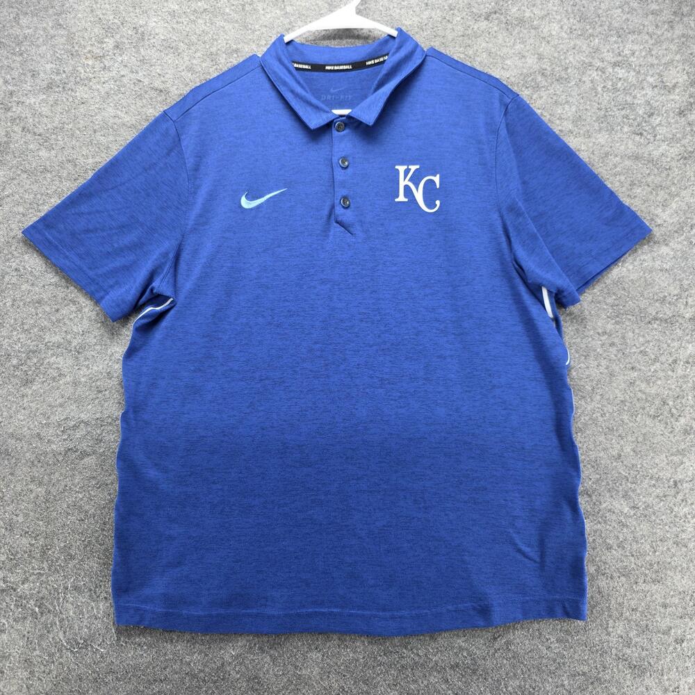 Kansas City Royals Shirt Mens 46 Blue MLB Baseball Nike Dri-FIT Polo 3-Button